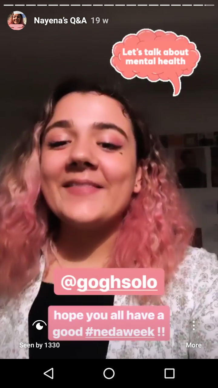 Nayena ends her Instagram Story with a link to her blog