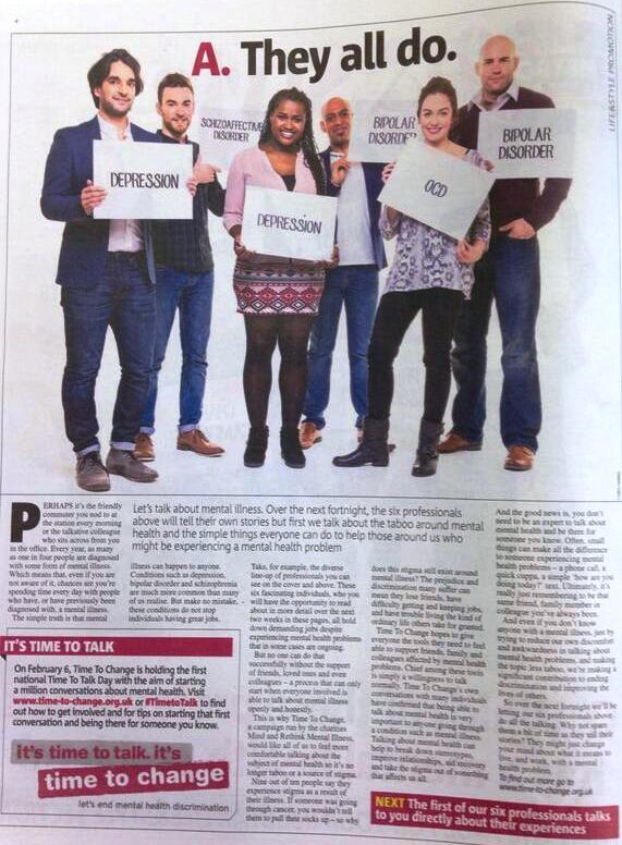 Time to Change campaign in the Metro UK Newspaper