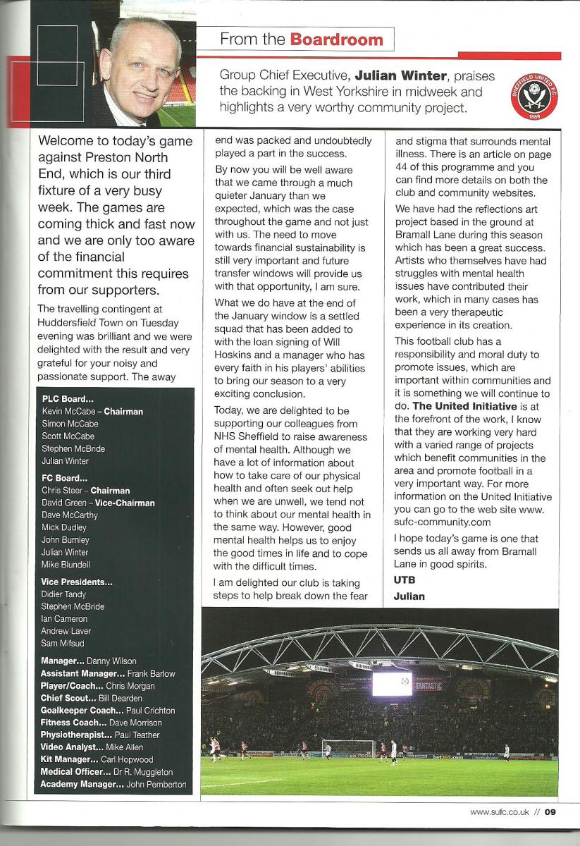 The article that Sheffield United ran in their match day programme