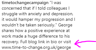 Example of including a link in an Instagram post- 'follow the link in bio'