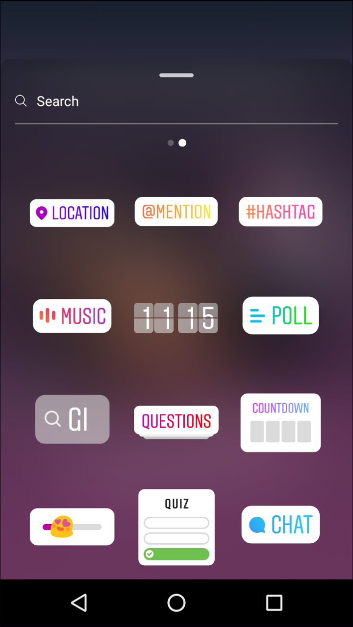 An image of different sticker settings that can be used on Instagram Stories