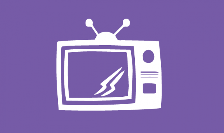 an icon of a television set on a purple background