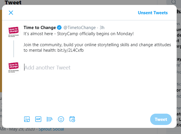Example of a Twitter Thread being built, showing the option to 'add another tweet'